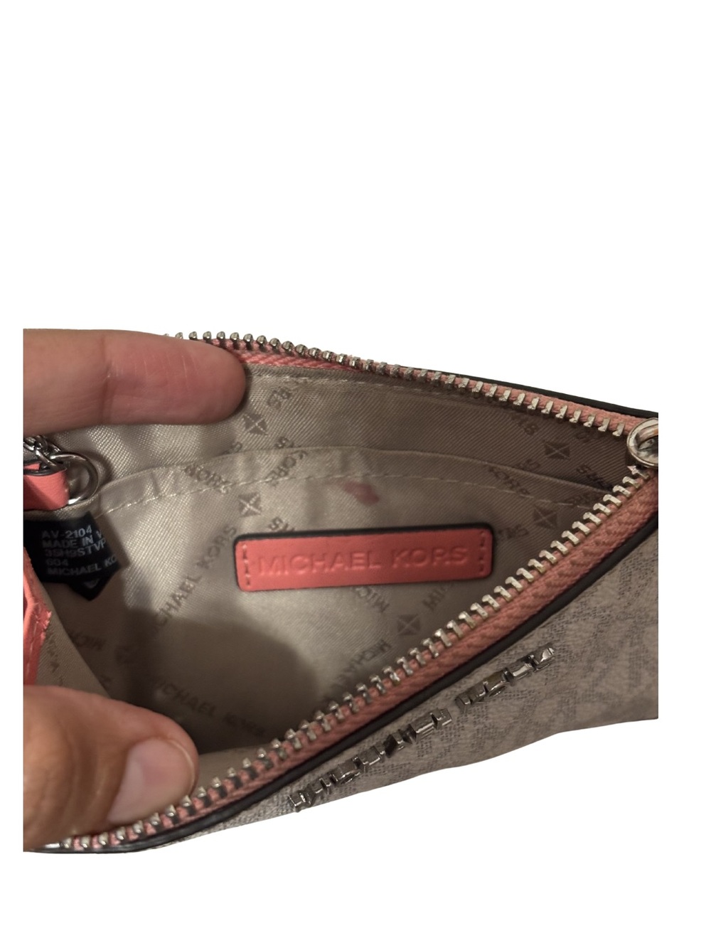 Michael Kors Beige Logo Wristlet with Pink Trim - Picture 2 of 3